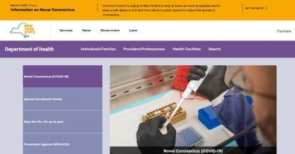 NYS Department of Health website screenshot